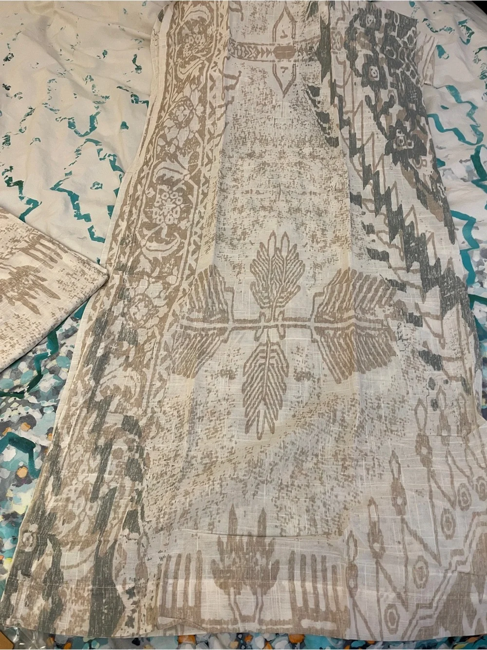 New West Elm Sheer light blue Medallion Curtain - Set of 2